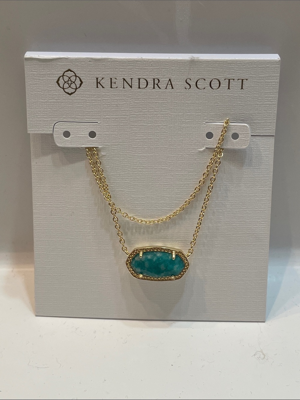 NWT Kendra Scott Gold Necklace with Teal Oval Pendant